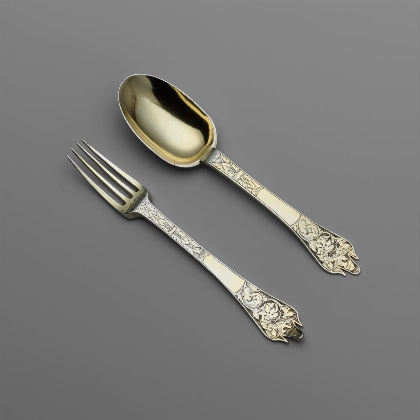 Seventeenth-century silver trefid spoon with a broad flattened handle end and a plain oval bowl